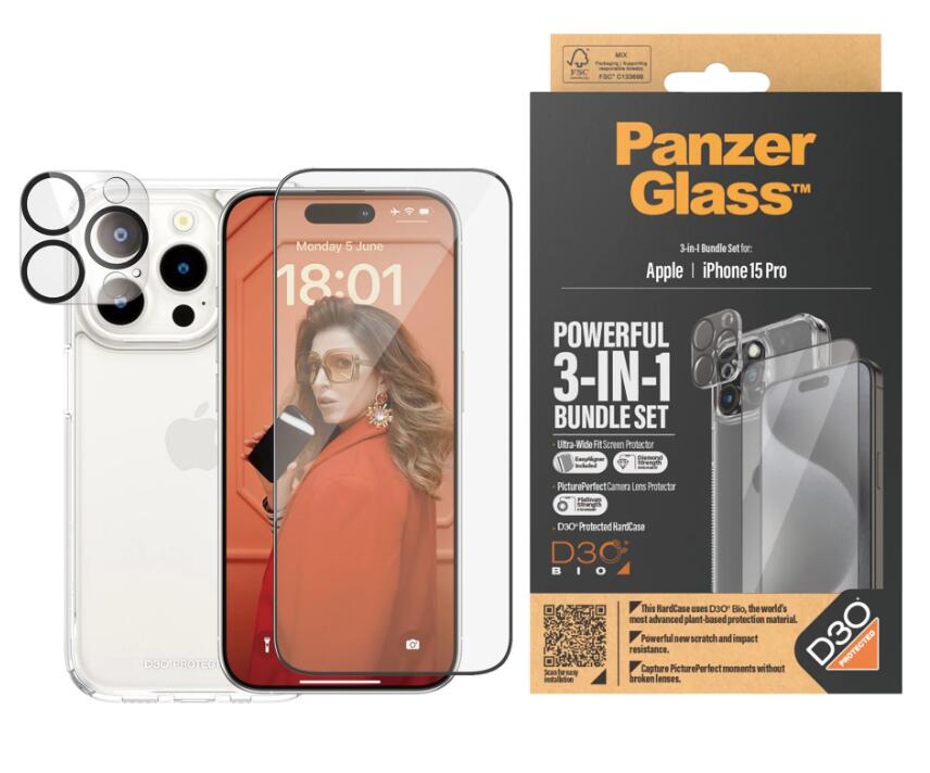 PanzerGlass™ 3-in-1 Set für das iPhone 15 Pro PanzerGlass™ 3-in-1 Set für das iPhone 15 Pro